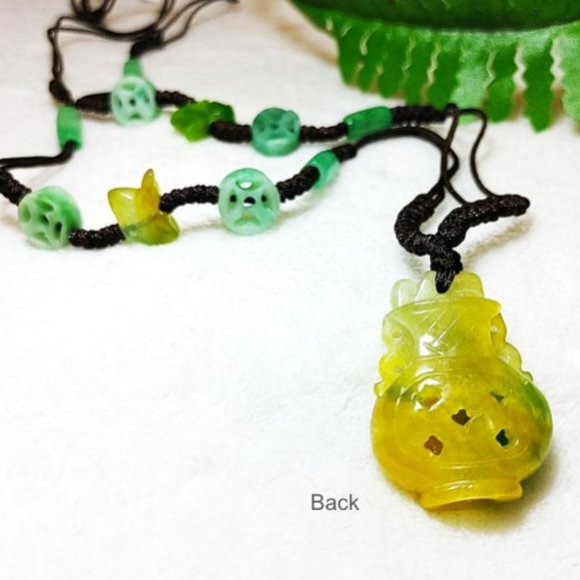 Necklace Genuine YellowJade VASE Green Rabbit Coin - Picture 6 of 14